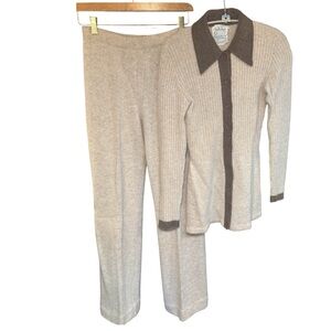 VTG Womens Angora Lambswool 2pc Cardigan Pants Set Designer Jonathan Logan FLAW